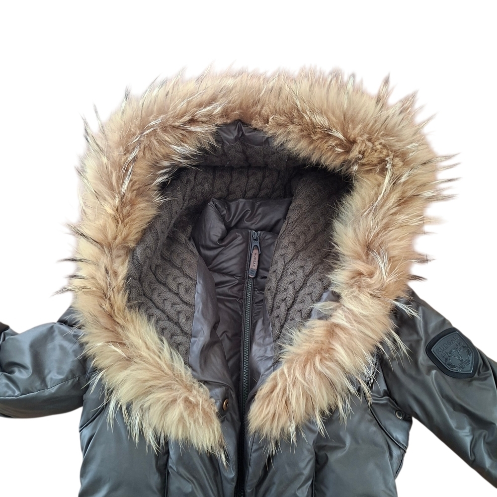 Rudsak Feathers Down Leather Women's Winter Coat Real Fur khaki brown - Picture 11 of 16